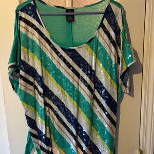 Faded Glory Teal Scoop Neck Top with Sequin Accents 18